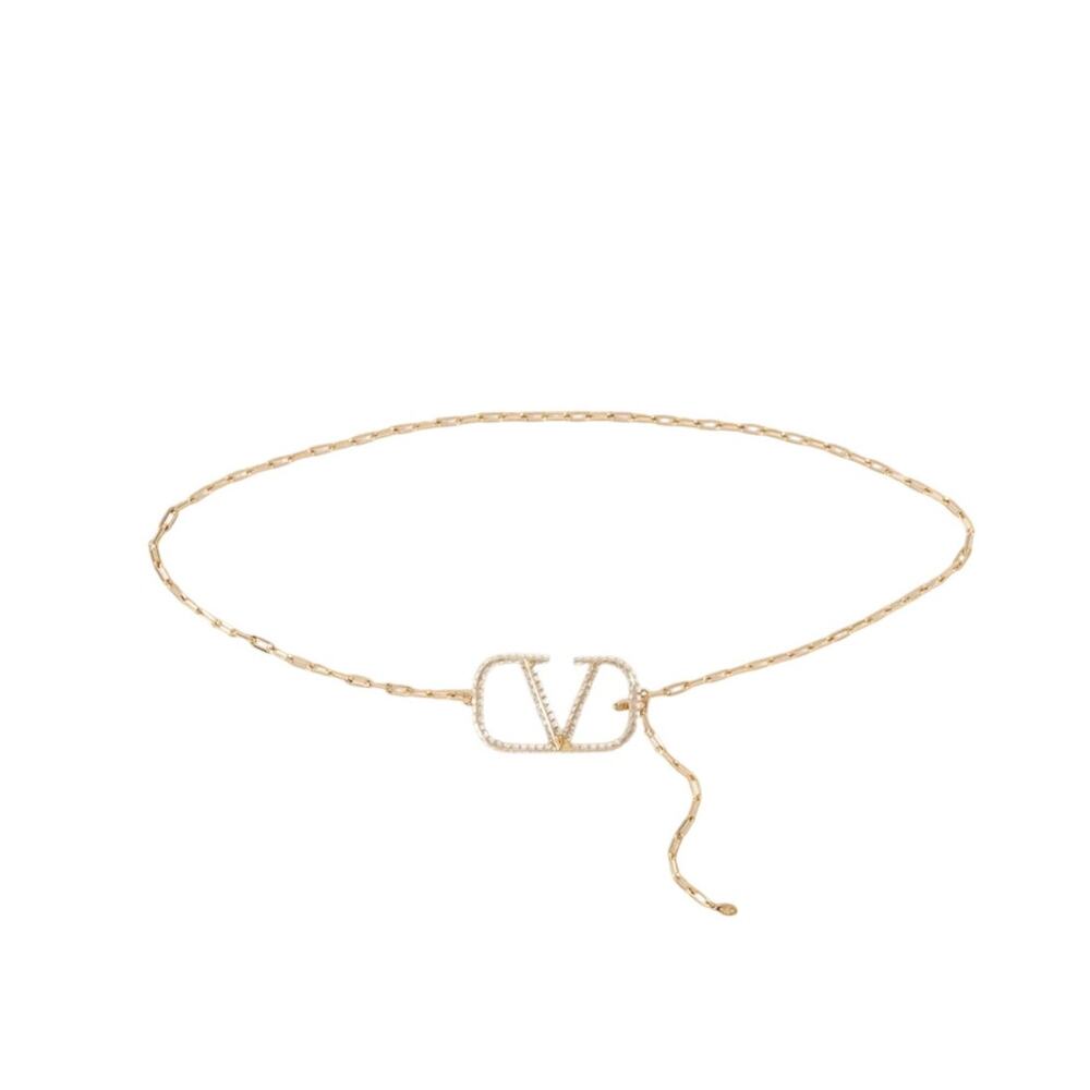 Valentino Crystal-Embellished Gold Vlogo Chain Belt Size L